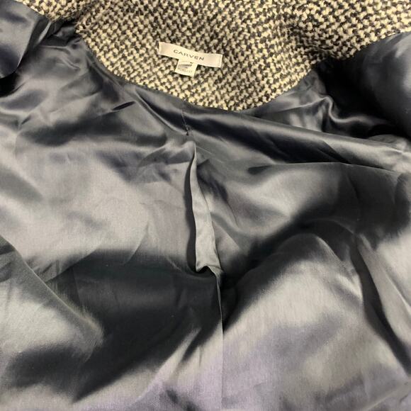 CARVEN Size M Grey Black Wool Blend Tweed Zip Up Belted Biker Jacket - Picture 7 of 8